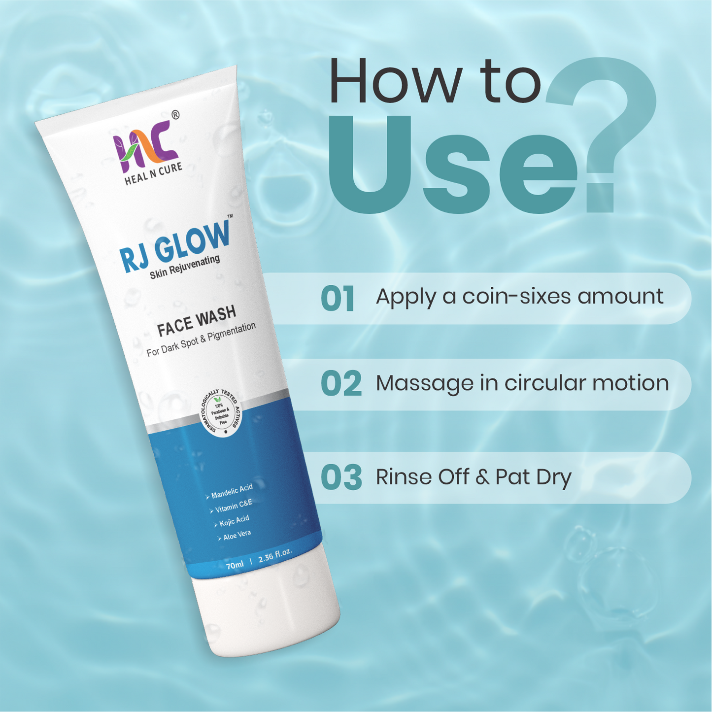Healncure RJ Glow Skin Rejuvenating Face Wash – Dark Spot & Pigmentation – 70 ml