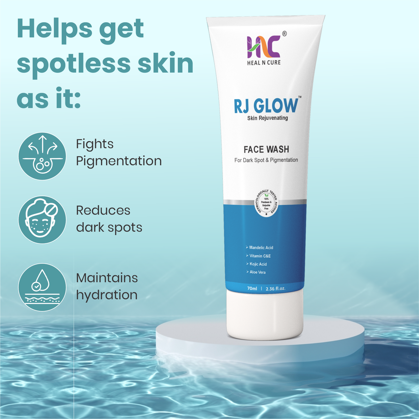 Healncure RJ Glow Skin Rejuvenating Face Wash – Dark Spot & Pigmentation – 70 ml