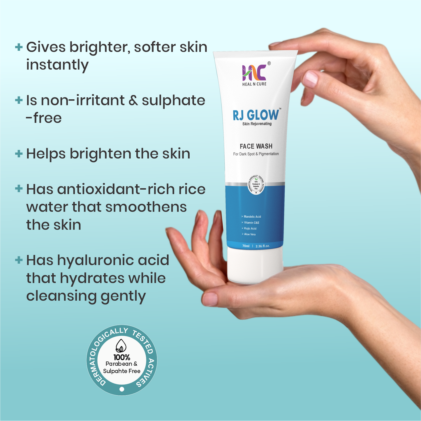 Healncure RJ Glow Skin Rejuvenating Face Wash – Dark Spot & Pigmentation – 70 ml