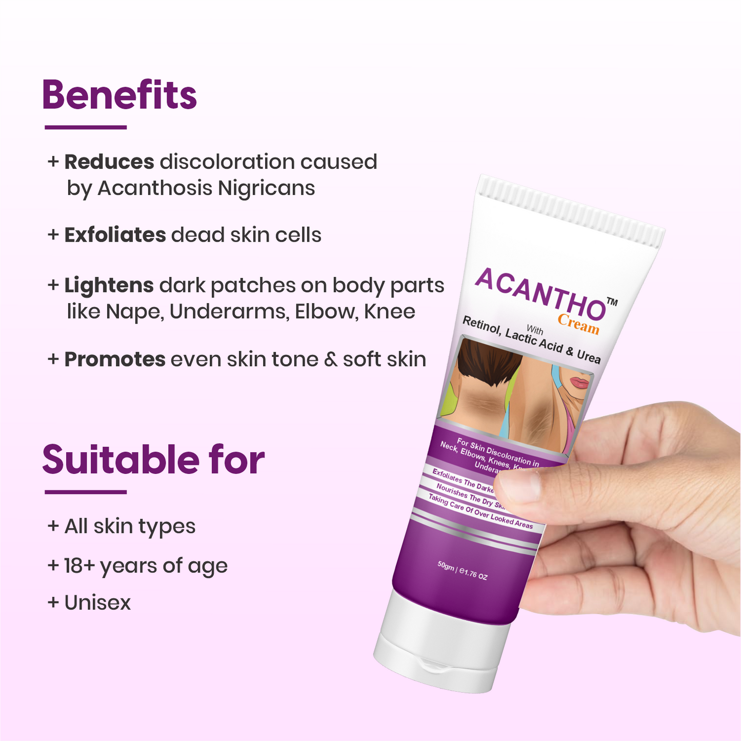 Healncure Acantho Cream – Retinol, Lactic Acid & Urea – For Skin Discoloration – 50 g