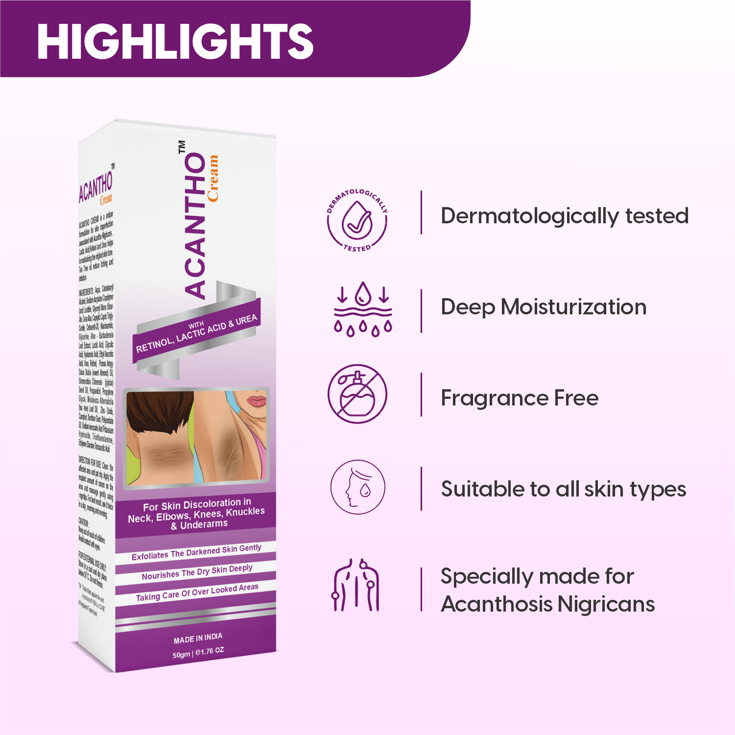 Healncure Acantho Cream – Retinol, Lactic Acid & Urea – For Skin Discoloration – 50 g