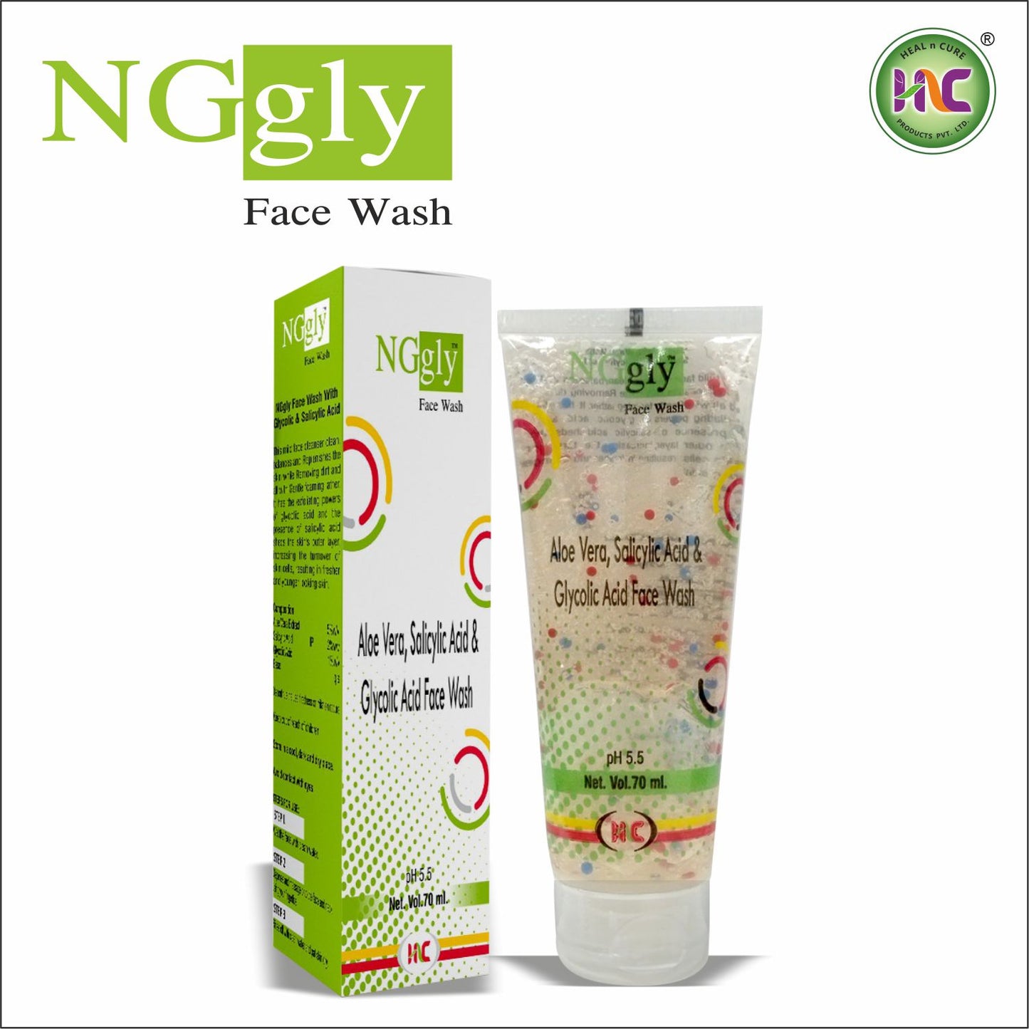 Healncure NGgly Aloe Vera, Salicylic Acid & Glycolic Acid Face Wash โ 70ml | Oil Control & Acne Care