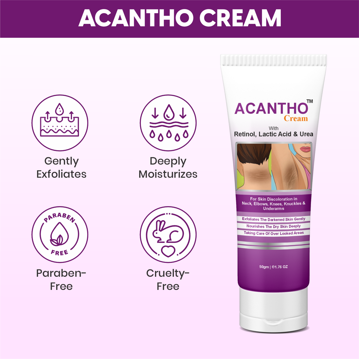Healncure Acantho Cream – Retinol, Lactic Acid & Urea – For Skin Discoloration – 50 g