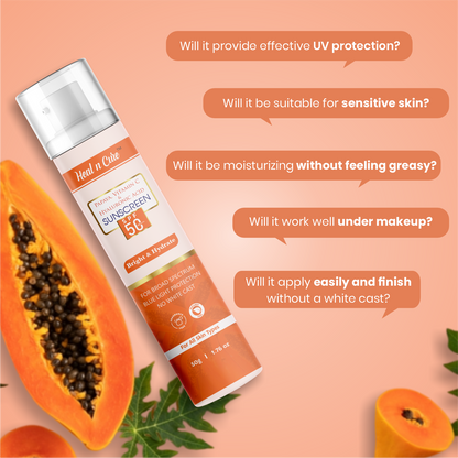 Healncure Papaya, Vitamin C & Hyaluronic Acid Sunscreen SPF 50 – Bright & Hydrate – 50 g