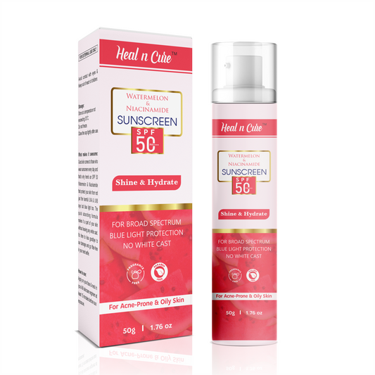 Healncure Watermelon & Niacinamide Sunscreen SPF 50+ – Shine & Hydrate – 50 g