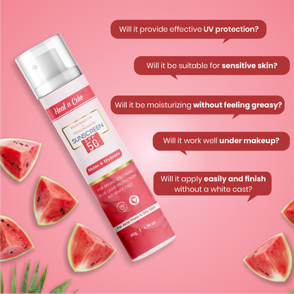 Healncure Watermelon & Niacinamide Sunscreen SPF 50+ – Shine & Hydrate – 50 g