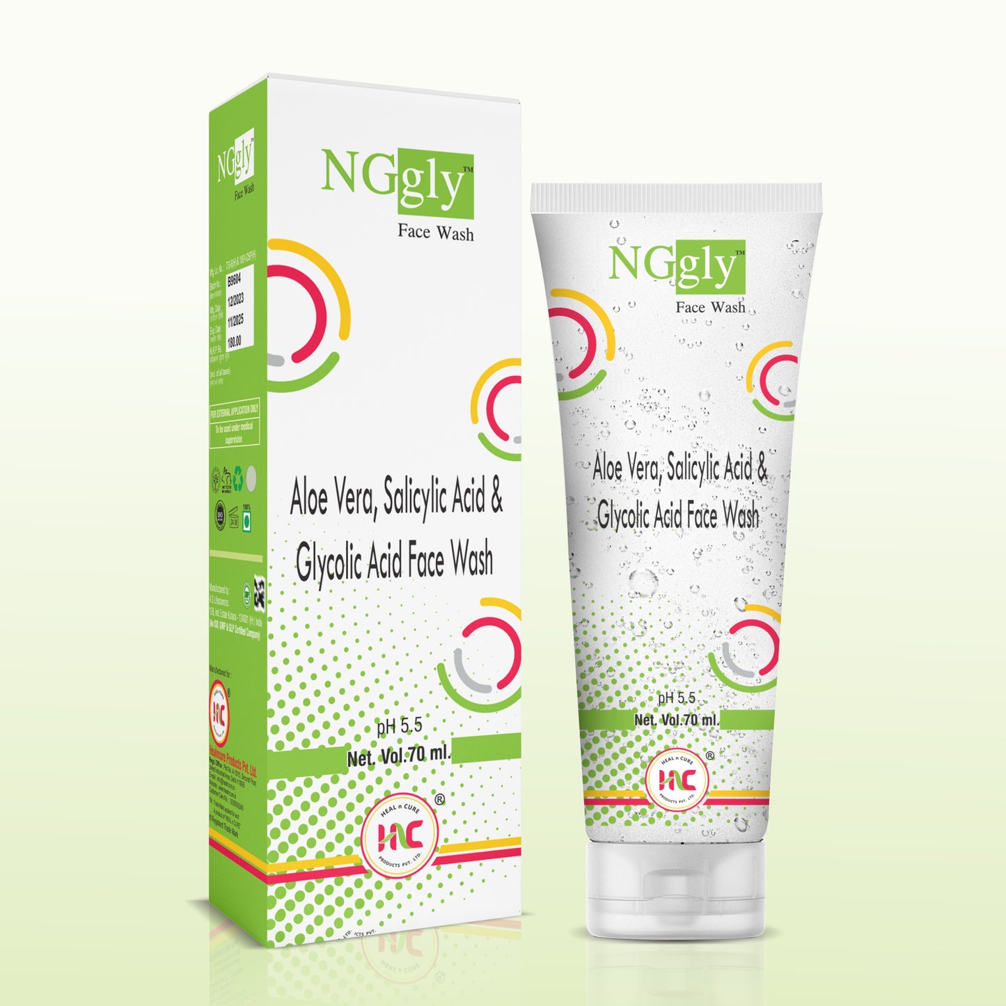 Healncure NGgly Aloe Vera, Salicylic Acid & Glycolic Acid Face Wash – 70ml | Oil Control & Acne Care