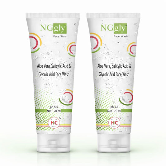 Healncure NGgly Aloe Vera, Salicylic Acid & Glycolic Acid Face Wash – 70ml | Oil Control & Acne Care (Pack of 2)